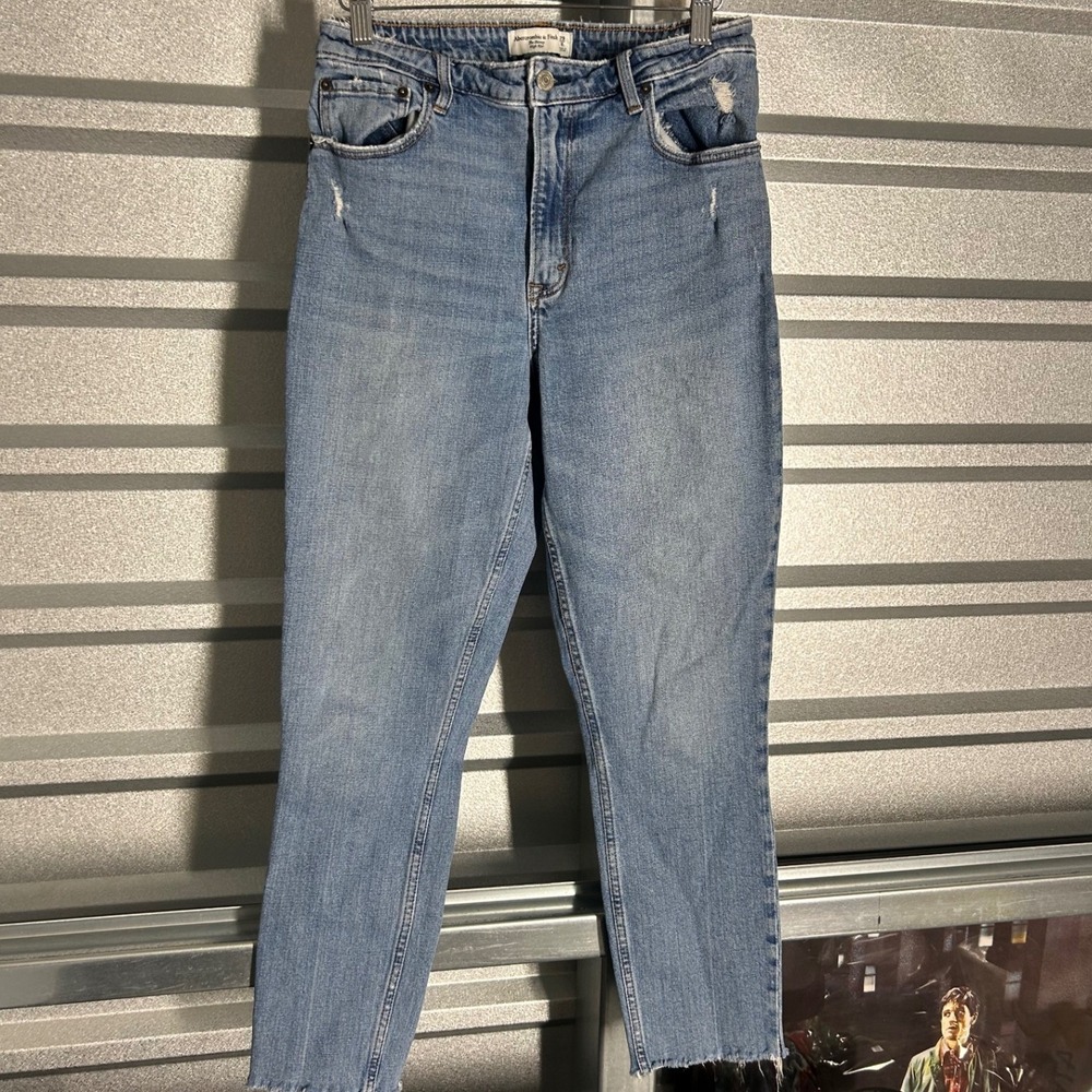 Abercrombie & Fitch High Rise Skinny Jeans Womens 29 8L Blue Distressed Raw Hem